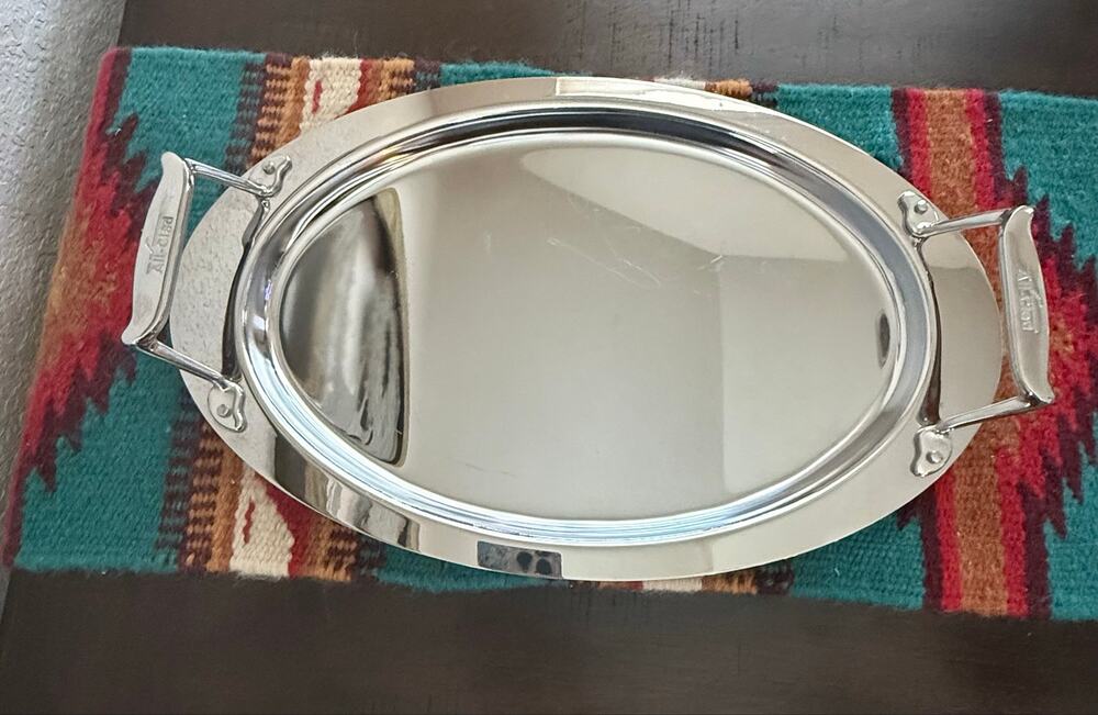 All-Clad Oval Stainless Steel Serving Platter Tray 16.5” x 10” Double Handles